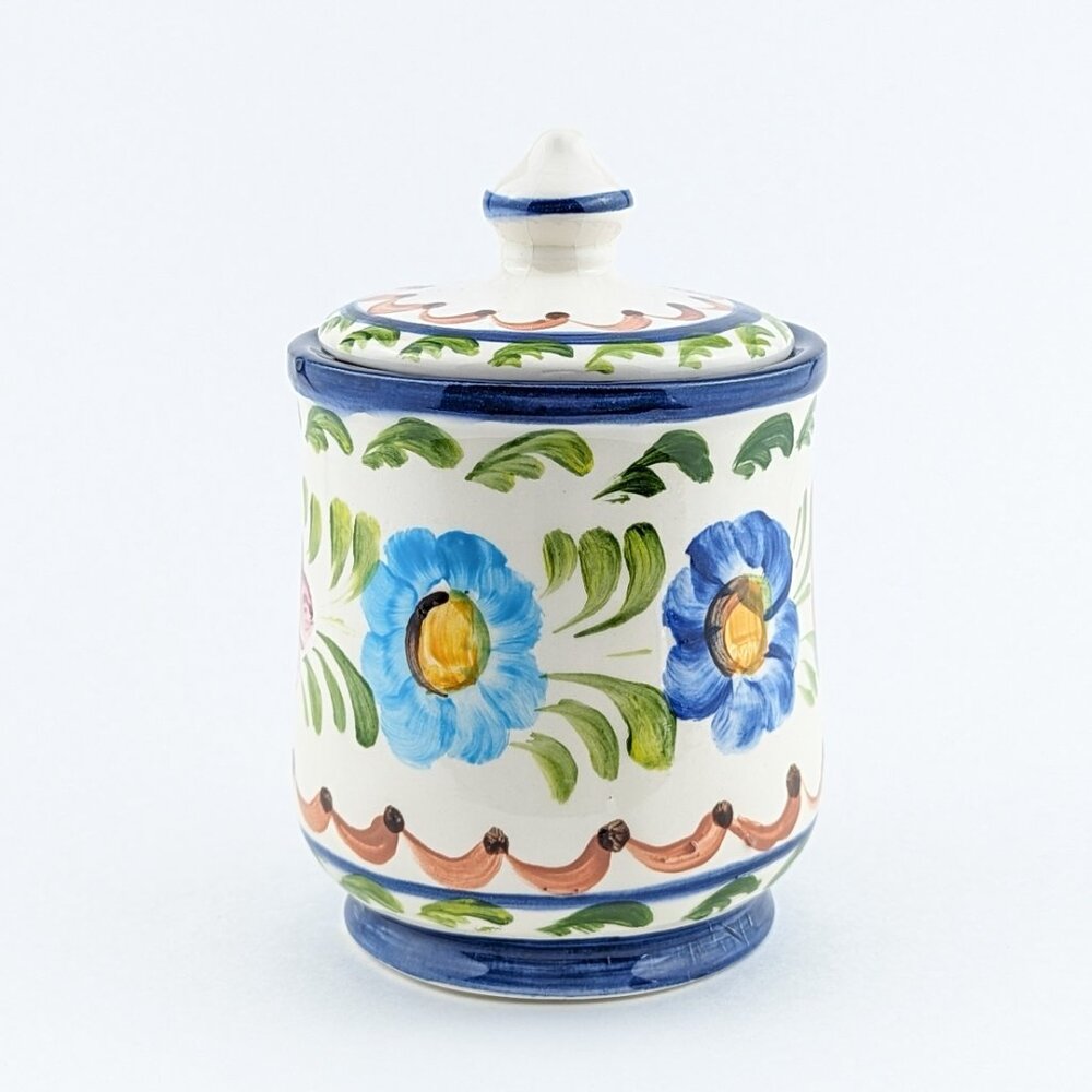 Vintage Ceramic Canister Handpainted Bavarian Folk Art Floral Widerstrom 6.25"